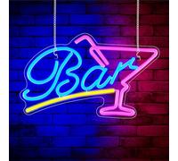 Focenat Insegna Luminosa LED Bar Neon, Pannello Acrylico 38x23cm con Catena e Gancio Adesivo, USB con Regolazione Luminosità, Decorazione per Parete Bar Pub Club Ristorante Casa