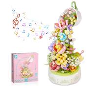 Focenat Kit Elementi Costitutivi Rotante Carillon Fiori con Luce, 575Pz Giocattolo Kit di Costruzione Bouquet di Fiori, Decorazioni Set Elementi Costitutivi per Carillon per Regalo per Bambini, Adulti