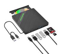 Focenat Masterizzatore DVD CD Externo,Portatile USB e Type-C Unità CD DVD Esterna,con e 2 Lettore di Schede TF/SD,Unità esterna portatile sottile,Lettore CD DVD Esterno,Per Laptop Mac PC Windows