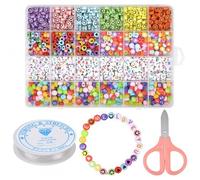 Focenat Perline per Bracciale da 1200 Pezzi, Perlines con Lettere per Braccialetti, Perlinen Alfabeto di Cuore di Smiley, Kit di Perlin Fai Da Te per Bigiotteria e Friendship Bracelet, Fai da Te