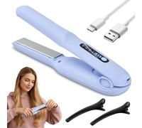 Focenat Piastra per Capelli Senza Fili 2 in 1, Mini Piastra & Arricciacapelli, Portatile Piastra Capelli da Viaggio, 4 Livelli di Temperatura, Display LED, USB Ricaricabile für alle Haartypen (Blu)