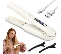 Focenat Piastra per Capelli Senza Fili 2 in 1, Mini Piastra & Arricciacapelli, Portatile Piastra Capelli da Viaggio, 4 Livelli di Temperatura, Display LED, USB Ricaricabile für alle Haartypen (Bianco)
