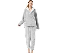 Focenat Pigiama Donna Invernale Caldo,Pigiama di Pile Morbido,Pigiama in Flanella Pigiama Set,Comodo Pigiama Caldo di Peluche,Adatto al calore invernale (IT, Età, Free Size, XL, Grigio)