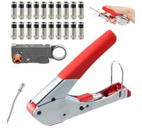Focenat Pinza Spelafili Elettricista,Pinza Spellacavi Elettrici Professionale,Kit Strumento Crimpatura con 20 connettori F a compressione,RG6 Spellafili Multifunzione,per Taglio e Crimpatura