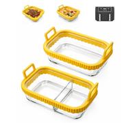Focenat Pirofila Airfryer, 2 Pirofila in Vetro per Friggitrice ad Aria Calda, Teglia in Vetro per Ninja AF400EU/AF500EU/SL400EU, Accessori Friggitrice ad Aria, Senza BPA, con Manici in Silicone