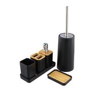 Focenat Set Bagno Accessori Completo 7 Pezzi, Dispenser Sapone, Portasaponetta, Portascopino, Porta Spazzolino da Denti, Moderno, Nero, Set di Accessori da Bagno in Plastica
