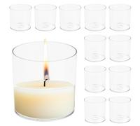 Focenat Set di 12 Portacandele in Plastica, 6cm H x Ø6cm Porta Candele da Tavolo, Contenitori per Candele Trasparenti, Portacandele Piccolo per Fai Da Te Candele per Decorazioni Casa, Matrimoni, Feste