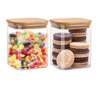 Focenat Set di 2 Barattoli Vetro con Coperchio, 800ml Barattoli di Cucina in Vetro con Coperchio in Bambù, Vasetti Cucina Vetro per Conservazione Alimenti, Ideali per Caffè,Tè, Spezie, Farina, Fagioli