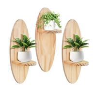Focenat Set di 3 Mensole da Parete in Legno Naturale, Scaffali Ovali Galleggianti da Muro - Mensole Decorative in Legno per Soggiorno, Camera da Letto, Ingresso, Piccoli Oggetti, Piante, Candele