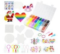 Focenat Set Perline da Stirare, 24 Colori, 6300 Pezzi Perline a Fusione 5mm con Scatola di Smistamento, Pegboards, Carta Stiro, Pinzette, Clip, Kit Creativo Fai da Te per Bambini, Compleanno