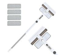 Focenat Telescopico lavavetro, Lava Vetri Finestre, Spazzola con Spray, Lavavetro in Silicone con Vaschetta Raccogli Acqua Integrata, Professionale con 5 Panni in Microfibra