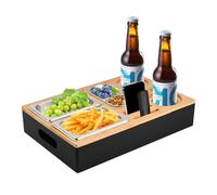 Focenat Vassoio da Divano In Bambù, Vassoio Divano con 3 Ciotole Snack e Portabicchieri, Vassoio da Tavolo Rettangolare, Vassoio per Alimenti, Contenitore da Snack Divano Rimovibile, 40 x 26 x 8 cm
