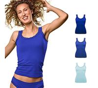 FOCENZA Canotta Donna in Microfibra con Dettagli in Pizzo, Intimo Senza Cuciture, Multipack da 3 Pezzi in Vari Colori, Made in Italy (Azzurro-Bluette-Alaska, L-XL)
