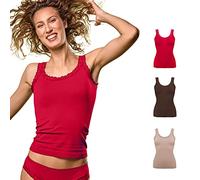 FOCENZA Canotta Donna in Microfibra con Dettagli in Pizzo, Intimo Senza Cuciture, Multipack da 3 Pezzi in Vari Colori, Made in Italy (Rosso-Cioccolato-Nudo, S-M)