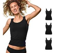 FOCENZA Canotta Donna in Microfibra con Dettagli in Pizzo, Intimo Senza Cuciture, Multipack da 3 Pezzi in Vari Colori, Made in Italy (Nero, L-XL)