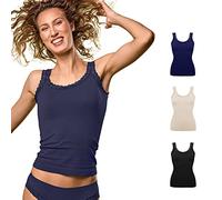 FOCENZA Canotta Donna in Microfibra con Dettagli in Pizzo, Intimo Senza Cuciture, Multipack da 3 Pezzi in Vari Colori, Made in Italy (Nero-Cipria-Blu, L-XL)