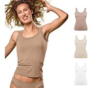 FOCENZA Canotta Donna in Microfibra con Dettagli in Pizzo, Intimo Senza Cuciture, Multipack da 3 Pezzi in Vari Colori, Made in Italy (Bianco-Nudo-Cipria, S-M)