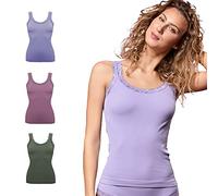 FOCENZA Canotta Donna in Microfibra con Dettagli in Pizzo, Intimo Senza Cuciture, Multipack da 3 Pezzi in Vari Colori, Made in Italy (Oliva-Malva-Lavanda, L-XL)