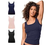 FOCENZA Canotta Donna Spalla Larga in Morbida Microfibra, Intimo Senza Cuciture, Multipack da 3 Pezzi in Vari Colori, Made in Italy (Nero-Cipria-Blu, L-XL)