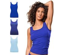 FOCENZA Canotta Donna Spalla Larga in Morbida Microfibra, Intimo Senza Cuciture, Multipack da 3 Pezzi in Vari Colori, Made in Italy (Azzurro-Bluette-Alaska, S-M)