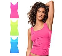 FOCENZA Canotta Donna Spalla Larga in Morbida Microfibra, Intimo Senza Cuciture, Multipack da 3 Pezzi in Vari Colori, Made in Italy (Turchese-GF-Bubble Fluo, S-M)