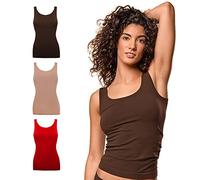 FOCENZA Canotta Donna Spalla Larga in Morbida Microfibra, Intimo Senza Cuciture, Multipack da 3 Pezzi in Vari Colori, Made in Italy (Rosso-Cioccolato-Nudo, S-M)