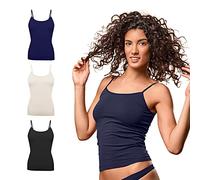 FOCENZA Canotta Donna Spalline Sottili in Morbida Microfibra, Intimo Senza Cuciture, Multipack da 3 Pezzi in Vari Colori, Made in Italy (Nero-Cipria-Blu, L-XL)