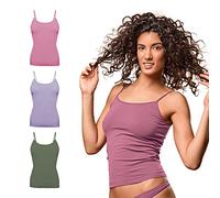 FOCENZA Canotta Donna Spalline Sottili in Morbida Microfibra, Intimo Senza Cuciture, Multipack da 3 Pezzi in Vari Colori, Made in Italy (Oliva-Malva-Lavanda, L-XL)