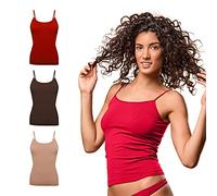 FOCENZA Canotta Donna Spalline Sottili in Morbida Microfibra, Intimo Senza Cuciture, Multipack da 3 Pezzi in Vari Colori, Made in Italy (Rosso-Cioccolato-Nudo, S-M)
