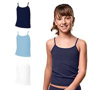 FOCENZA Canottiere Bambina in Microfibra con Spalline Sottili, Elasticizzate e Confortevoli, Multipack da 3 Pezzi in Vari Colori, Made in Italy (Bianco-Azzurro-Blu, S)