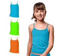 FOCENZA Canottiere Bambina in Microfibra con Spalline Sottili, Elasticizzate e Confortevoli, Multipack da 3 Pezzi in Vari Colori, Made in Italy (Verde Fluo-Arancio Fluo-Turchese, S)