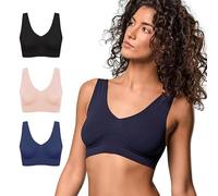 FOCENZA Reggiseno Donna Senza Ferretto, Brassiere con Spallina Larga in Microfibra Elasticizzata, Multipack da 3 Pezzi in Vari Colori, Made in Italy (Nero-Cipria-Blu, L-XL)