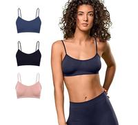 FOCENZA Reggiseno Donna Senza Ferretto, Brassiere con Spallina Stretta in Microfibra Elasticizzata, Multipack da 3 Pezzi in Vari Colori, Made in Italy (Nero-Cipria-Blu, S-M)