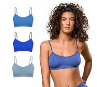 FOCENZA Reggiseno Donna Senza Ferretto, Brassiere con Spallina Stretta in Microfibra Elasticizzata, Multipack da 3 Pezzi in Vari Colori, Made in Italy (Azzurro-Bluette-Alaska, L-XL)