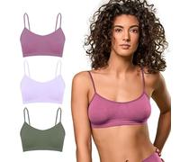 FOCENZA Reggiseno Donna Senza Ferretto, Brassiere con Spallina Stretta in Microfibra Elasticizzata, Multipack da 3 Pezzi in Vari Colori, Made in Italy (Oliva-Malva-Lavanda, L-XL)