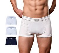 FOCENZA Set 3 Pezzi Boxer Uomo in Microfibra Elasticizzata, Mutane Uomo Senza Cuciture con Buon Sostegno, Made in Italy (Bianco-Bianco-Blu, S-M)
