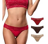 FOCENZA Set 3 Pezzi Perizoma Donna in Microfibra con Fascia in Pizzo, Intimo Donna Seducente Senza Cuciture in Vari Colori, Made in Italy (Rosso-Cioccolato-Nudo, L-XL)