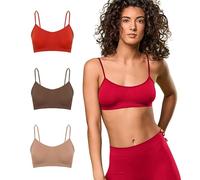 FOCENZA Set 3 Pezzi Reggiseno Donna Senza Ferretto, Brassiere con Spallina Stretta in Microfibra Elasticizzata, Vari Colori, Made in Italy (Rosso-Cioccolato-Nudo, S-M)