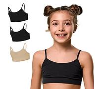 FOCENZA Top Bambina con Spalline Sottili in Morbida Microfibra, Elasticizzato e Confortevole per Ginnastica Artistica, Danza e Sport, Multipack da 3 Pezzi, Made in Italy (Nero-Nero-Nudo)