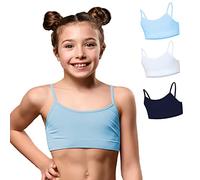 FOCENZA Top Bambina con Spalline Sottili in Morbida Microfibra, Elasticizzato e Confortevole per Ginnastica Artistica, Danza e Sport, Multipack da 3 Pezzi, Made in Italy (Bianco-Azzurro-Blu)