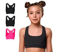 FOCENZA Top Bambina in Microfibra, Reggiseno Sportivo Bimba Elasticizzato e Confortevole Ideale per Ginnastica Artistica, Multipack da 3 Pezzi, Made in Italy (Nero-Nero-Bubble Fluo, S)