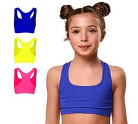 FOCENZA Top Bambina in Microfibra, Reggiseno Sportivo Bimba Elasticizzato e Confortevole Ideale per Ginnastica Artistica, Multipack da 3 Pezzi, Made in Italy (Bubble Fluo-Giallo Fluo-Bluette, M)