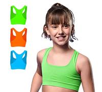 FOCENZA Top Bambina in Microfibra, Reggiseno Sportivo Bimba Elasticizzato e Confortevole Ideale per Ginnastica Artistica, Multipack da 3 Pezzi, Made in Italy (Verde Fluo-Arancio Fluo-Turchese, S)