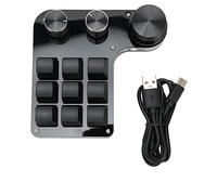 Focket Tastiera da Gioco per PC, Tastiera Macro Cablata USB Plug and Play, con una Sola Mano con 9 Tasti Programmabili 3 Manopole Regolabili per PC Portatile Ufficio Giochi Musica Multimediale