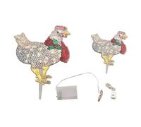 Fockety 2 Pezzi di Pollo Illuminato con Sciarpa, Decorazioni Natalizie di Pollo da 16 Pollici con Luci Colorate Gallo Pali da Giardino per Decorazioni per Esterni per Prato All'aperto
