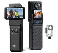 Fockety Action Camera, videocamera sportiva WiFi 4K con doppio touchscreen, custodia impermeabile e cordino, 188 g, stabilizzazione portatile per vlogging sci viaggi ciclismo nuoto