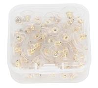 Fockety Chiusure per orecchini, 100 pezzi di ricambio per orecchini in ottone e plastica trasparente con tappo forato, accessori fai te in scatola per chiusure per orecchie cadenti