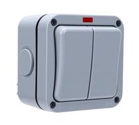 Fockety Interruttore luce esterno, IP66 resistente alle intemperie, doppio interruttore a 2 vie con indicatore LED rosso, comando elettrico esterno per giardino, piscina, balcone