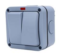 Fockety Interruttore per illuminazione esterna, IP66, a prova d'acqua, a 2 moduli, a comando singolo, con doppio interruttore e indicatore rosso per esterni, giardino, 9 x 9 x 5,6cm