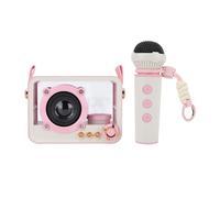 Fockety Karaoke, Altoparlante Portatile con 2 Microfoni Wireless, Tecnologia BT 5.3, Gancio Nascosto, Batteria Ricaricabile, per Feste in Casa, Campeggio, Viaggi (Rosea)